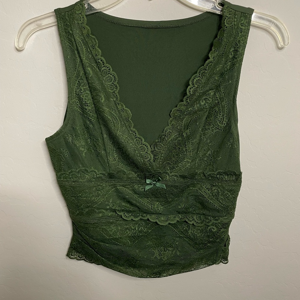Cider Lace Trim Green Tank Top
